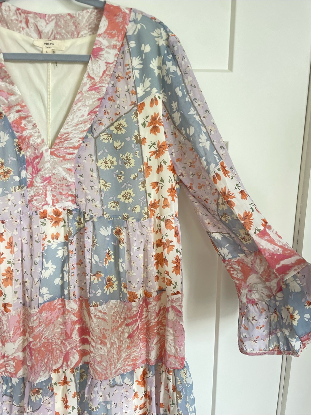 Floral Patchwork Tiered V-Neck Tunic Dress Sz L - Picture 5 of 9